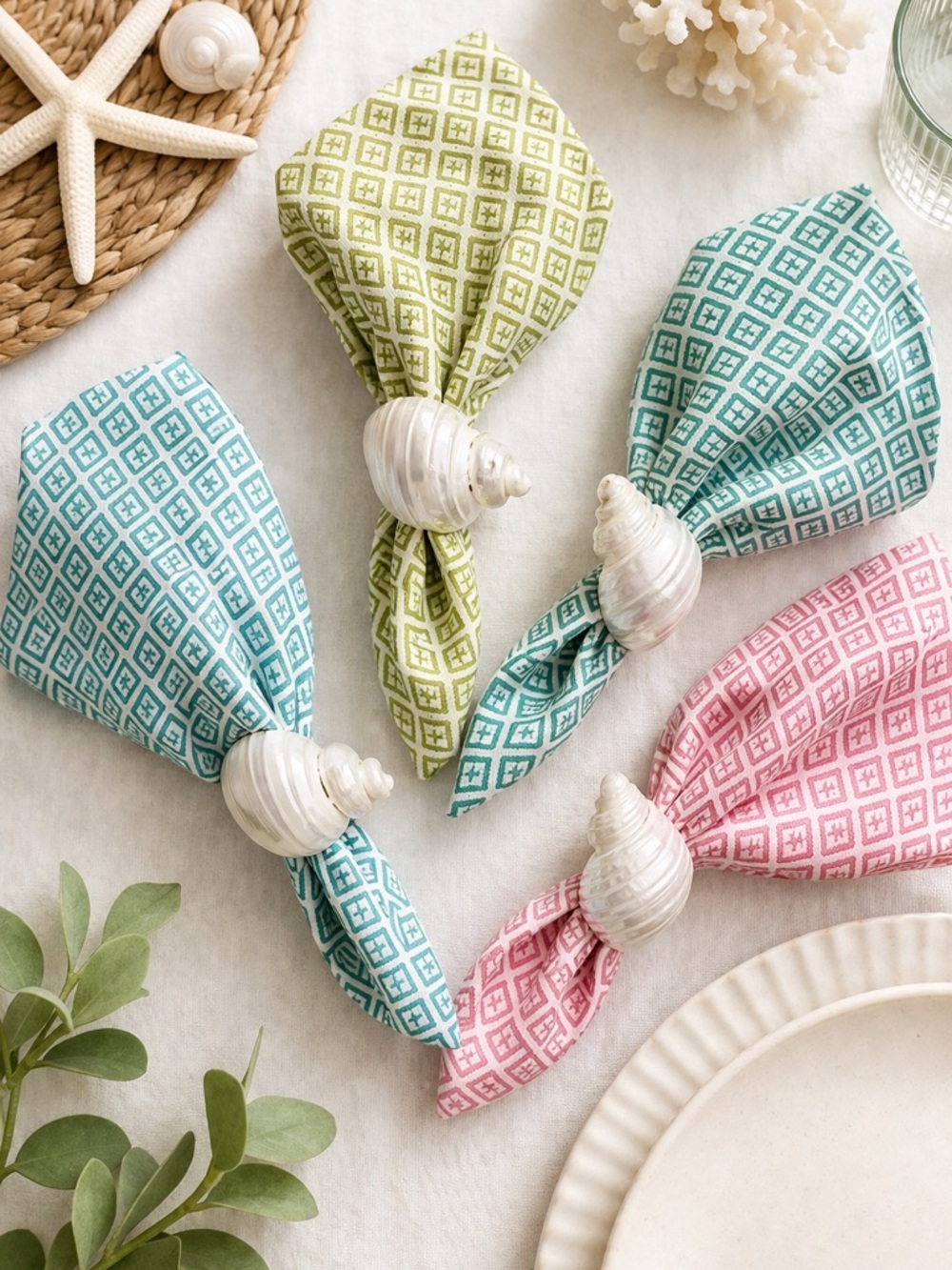 Vintage Shell Napkin Rings Set of 4 Coastal Beach Decor 1970s Seashell
